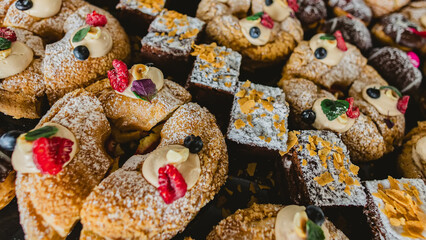 Delicious, table with various sweets.