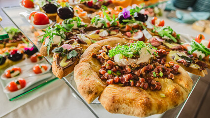 Catering buffet table with a delicious food