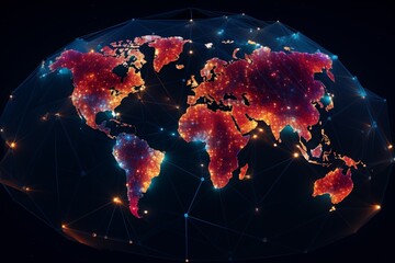 Communication technology and Internet concept of global business. Global network  and telecommunication background. The map of earth. Cryptocurrency and blockchain. Finance industry. 