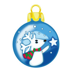 Christmas ball on the tree with a deer and a star