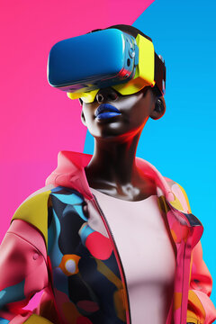 Generative AI image of a futuristic black woman with VR glasses