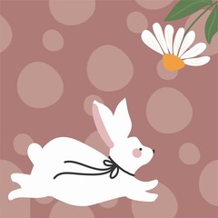 bunny with flowers card - obrazy, fototapety, plakaty