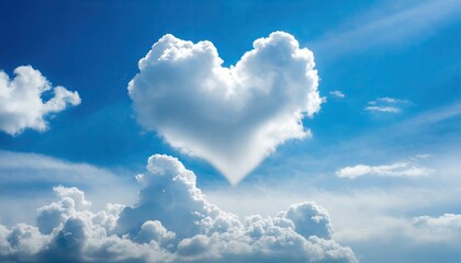 Naklejka na ściany i meble Heart shaped cloud on bright blue sky and white clouds