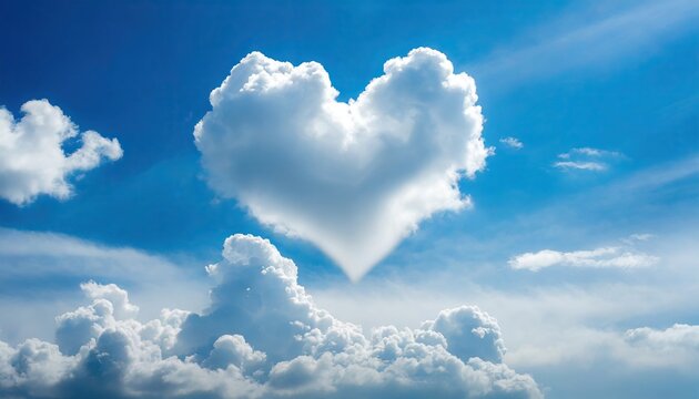 Heart shaped cloud on bright blue sky and white clouds - Powered by Adobe