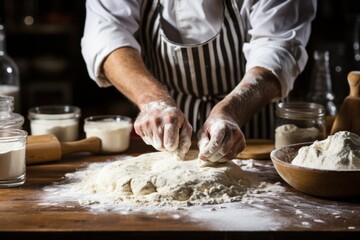 Fototapeta premium A candid shot of a baker dusting flour onto a work surface