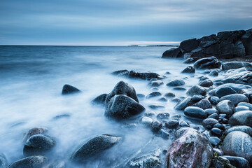 Beautiful Coastal Scenery with Waves Crashing Against Rocks