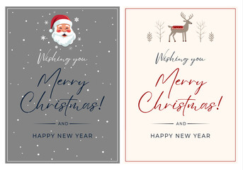 Set of Christmas frames, poster minimalist style. New year Merry Christmas design. Simple winter card Santa Claus, deer.