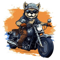 Dog driving a motorcycle in the summer