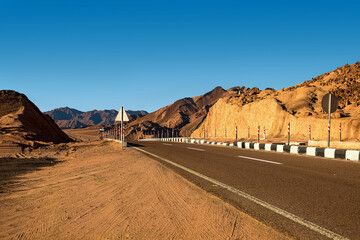 Road in the desert in Egypt. Freeway, highway through the desert
