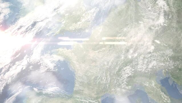 Zoom in from space and focus on Chartres, France. 3D Animation. Background for travel intro. Elements of this image furnished by NASA	