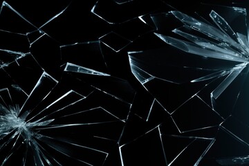 Sharp shards of glass set against a black background - blue hues - motion blur, dust scratches