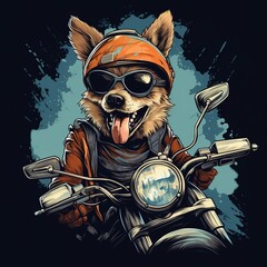 Dog driving a motorcycle in the summer