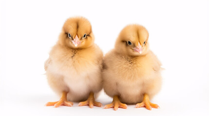 Fototapeta premium Laying hens all alone, reference for fowlers, on a pristine white canvas.