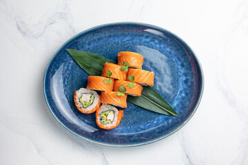 Japanese cuisine. Philadelphia rolls with salmon