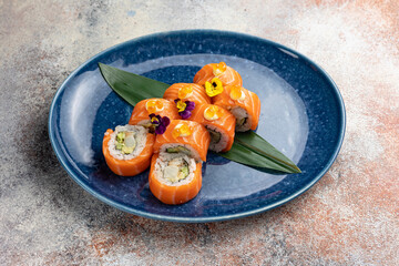 Japanese cuisine. Philadelphia rolls with salmon