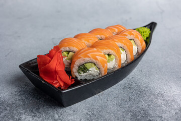 Japanese cuisine. Philadelphia rolls with salmon