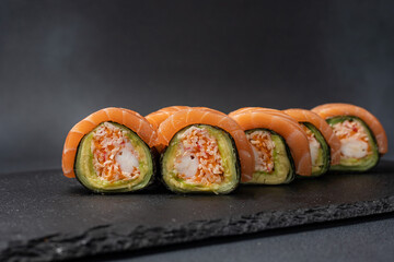 Japanese cuisine. Philadelphia rolls with salmon