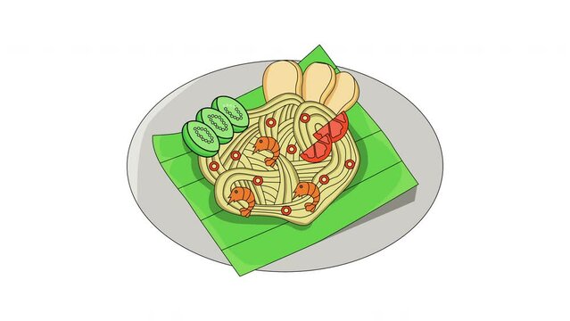 The animation forms an icon for Acehnese noodles, a typical Indonesian food