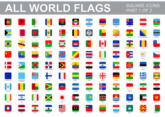 All world flags - vector set of square icons. Part 1 of 2