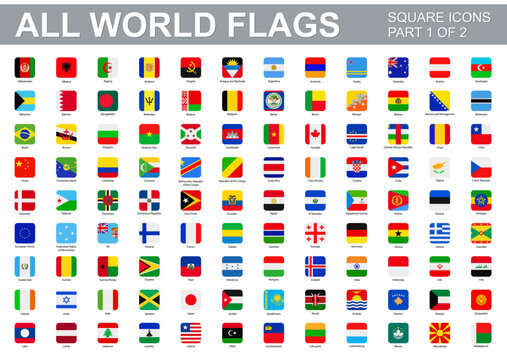 All world flags - vector set of square icons. Part 1 of 2