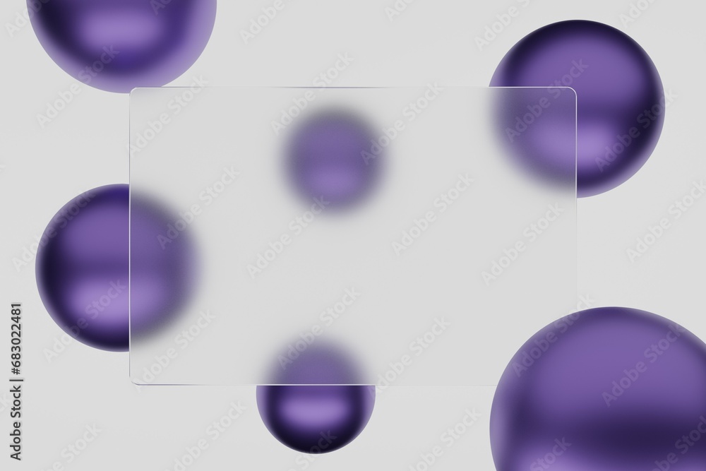 Poster Glass morphism banner with purple shapes on white background presentation