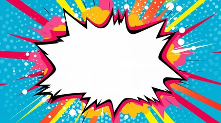 Deurstickers Colorful comic pop art boom explosion background, vibrant superhero theme sign frame, announcement © OpticalDesign