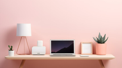 Minimalist Home Office Desk with Laptop and Decorations Modern Workspace Concept