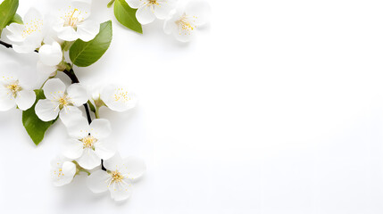 White Cherry Blossom Branch on Clean Background