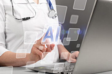 Doctor using AI. Artificial intelligence in medicine, health, healthcare. Medical technology concept