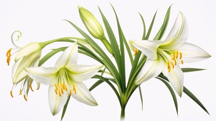 Fototapeta na wymiar The littoralis flowers of Hymenocallis stand out against a clean white background.
