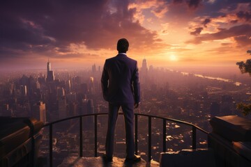 Fototapeta premium Businessman in Formal Attire Takes in the View