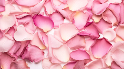 Rose petals of a rosy hue desiccated on a creamy backdrop.