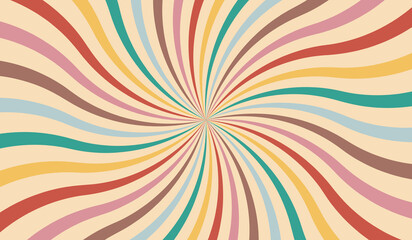 Groovy retro swirl burst, summer and carnival background. Vector illustration