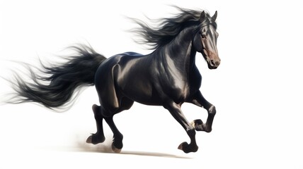 Obraz na płótnie Canvas A black horse running against a white background Ai generated art