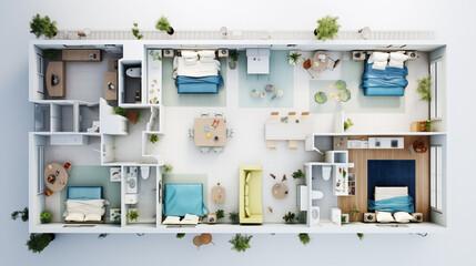 Photo top view of the plan of a modern multi-room apartment