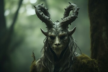 Fototapeta premium strange and mysterious creatures with green face and horns