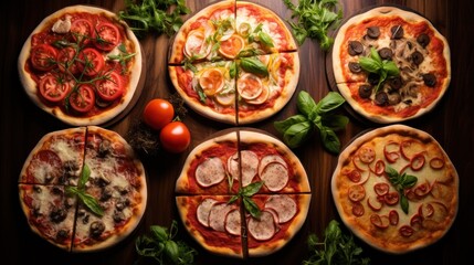 Fototapeta na wymiar different types of pizza, including classic margherita, pepperoni, and mushroom