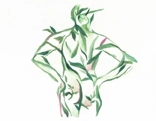 Wandcirkels tuinposter woman body with plants. watercolor painting. illustration © Anna Ismagilova