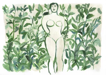 Fototapeten abstract woman with plants. watercolor painting. illustration © Anna Ismagilova