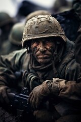 young soldier holding a gun in his hands