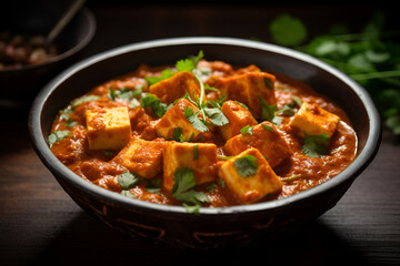Delicious Butter Paneer Dish in a black Bowl