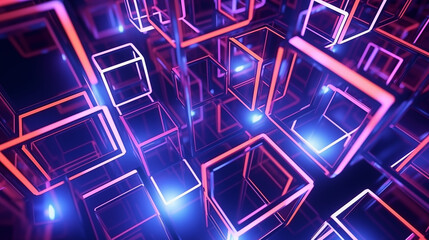 3D Rendered Neon Glow Abstract Backgrounds: Magenta Tones, Dynamic Ribbons, Virtual Clouds & Glowing Geometric Shapes in Dark Settings for Futuristic, Energy-Themed Wallpapers - generativ ai