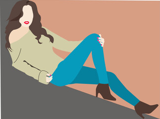 Vector fashion illustration of a beautiful, young, woman