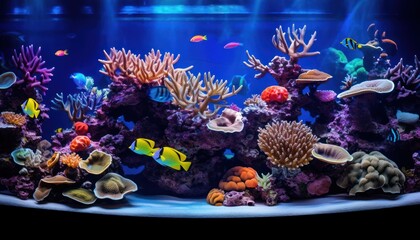 Fototapeta na wymiar A Colorful Underwater World: Exploring the Diversity of Fish Species in a Spacious Aquarium