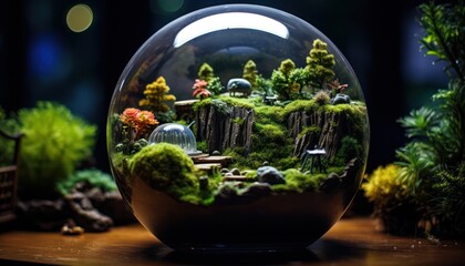 A Captivating Glass Ball Filled with Lush Green Moss and Serene Tranquility