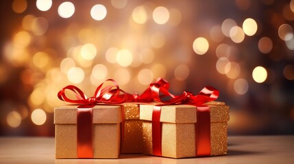 Beautiful background of golden shiny gift boxes