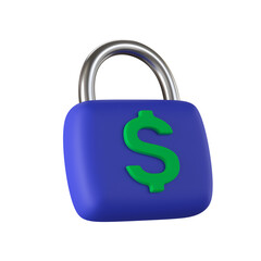 3D lock with dollar sign - Finance and Banking icon, blue and green color soft render