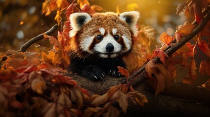 Red Panda Amidst Ferns in Sun-Dappled Forest