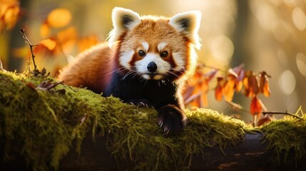 Red Panda Amidst Ferns in Sun-Dappled Forest