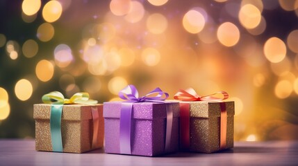 Beautiful background of golden shiny gift boxes